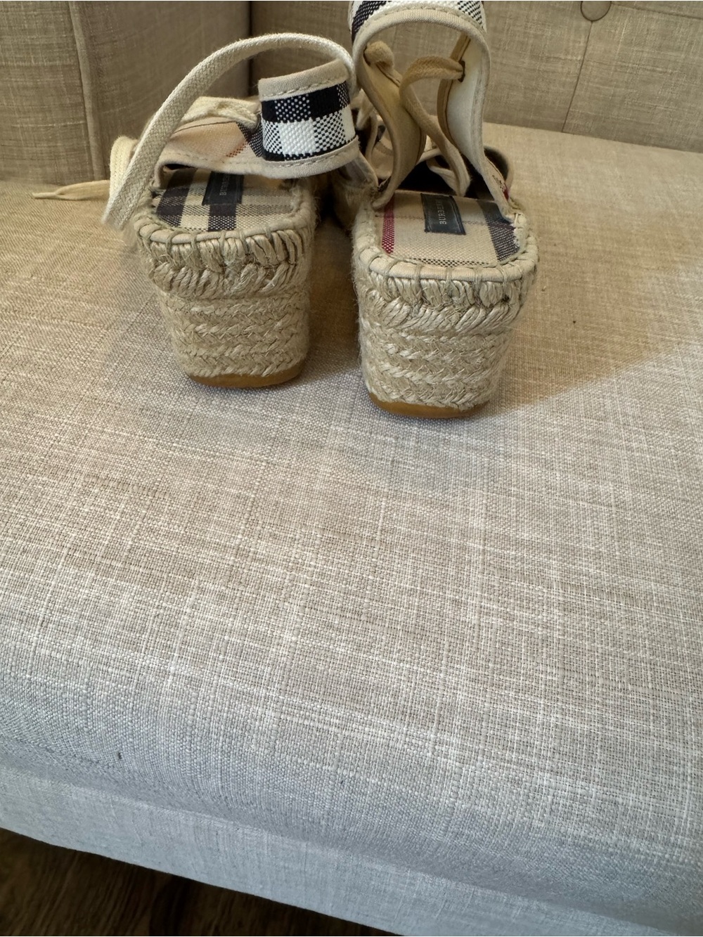 Burberry Nova Check Plaid Espadrille Lace-Up Wedges in Beige - Picture 4 of 4